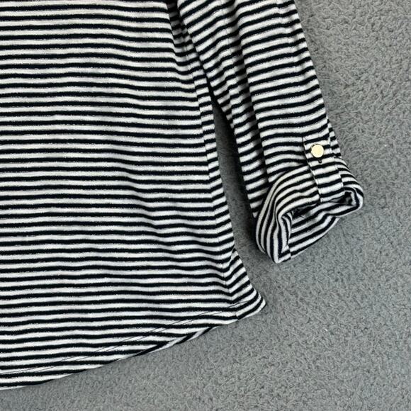 CHICOS Ultimate Tee Small Beachy Nautical Lightweight Open Knit Roll Tab Modal - Picture 4 of 9